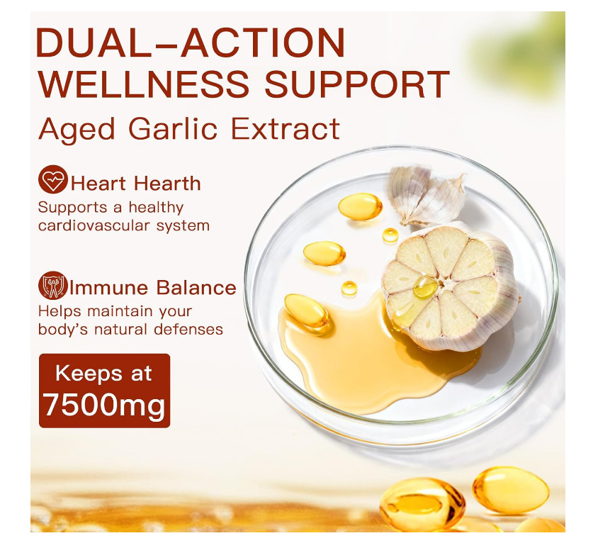 Odorless Garlic 7500Mg per Servings, 300 Softgels | 2 Years Aged Garlic Extra…