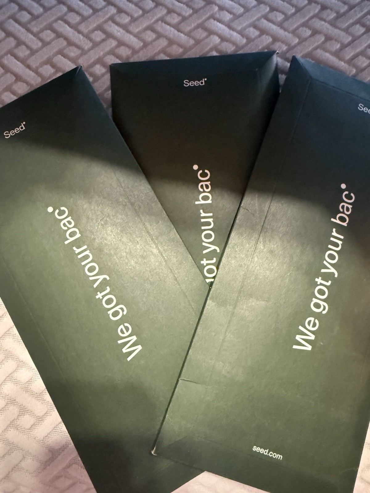 Seed ‘We Got Your Bac’ Vitamin Supplement Packets & Branded Envelopes