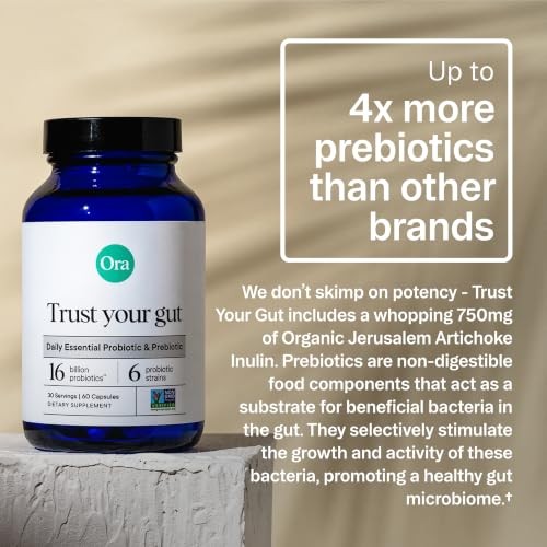 Ora Organic Vegan Probiotic and Prebiotic Capsules | 16 Billion Probiotics +