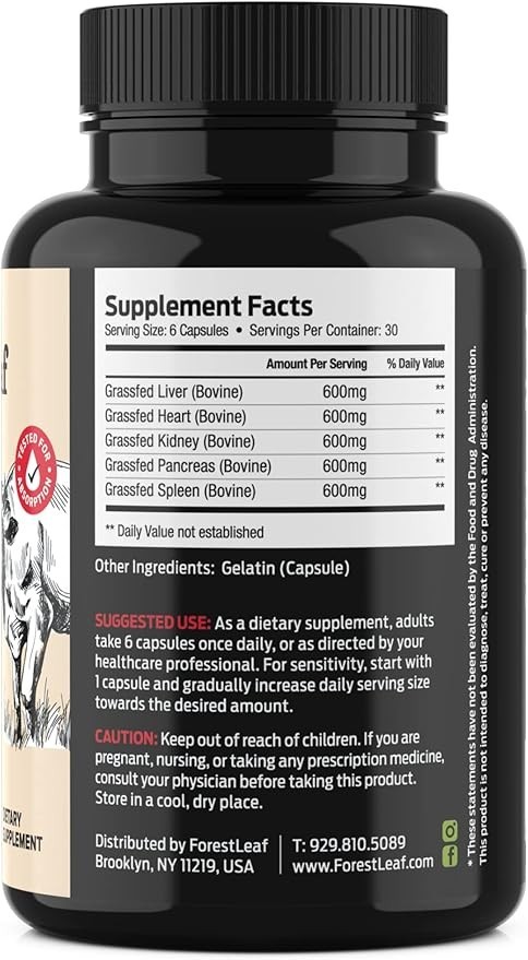 Forest Leaf Beef Organ Supplement 180 Capsules | Grass Fed & Pasture Raised