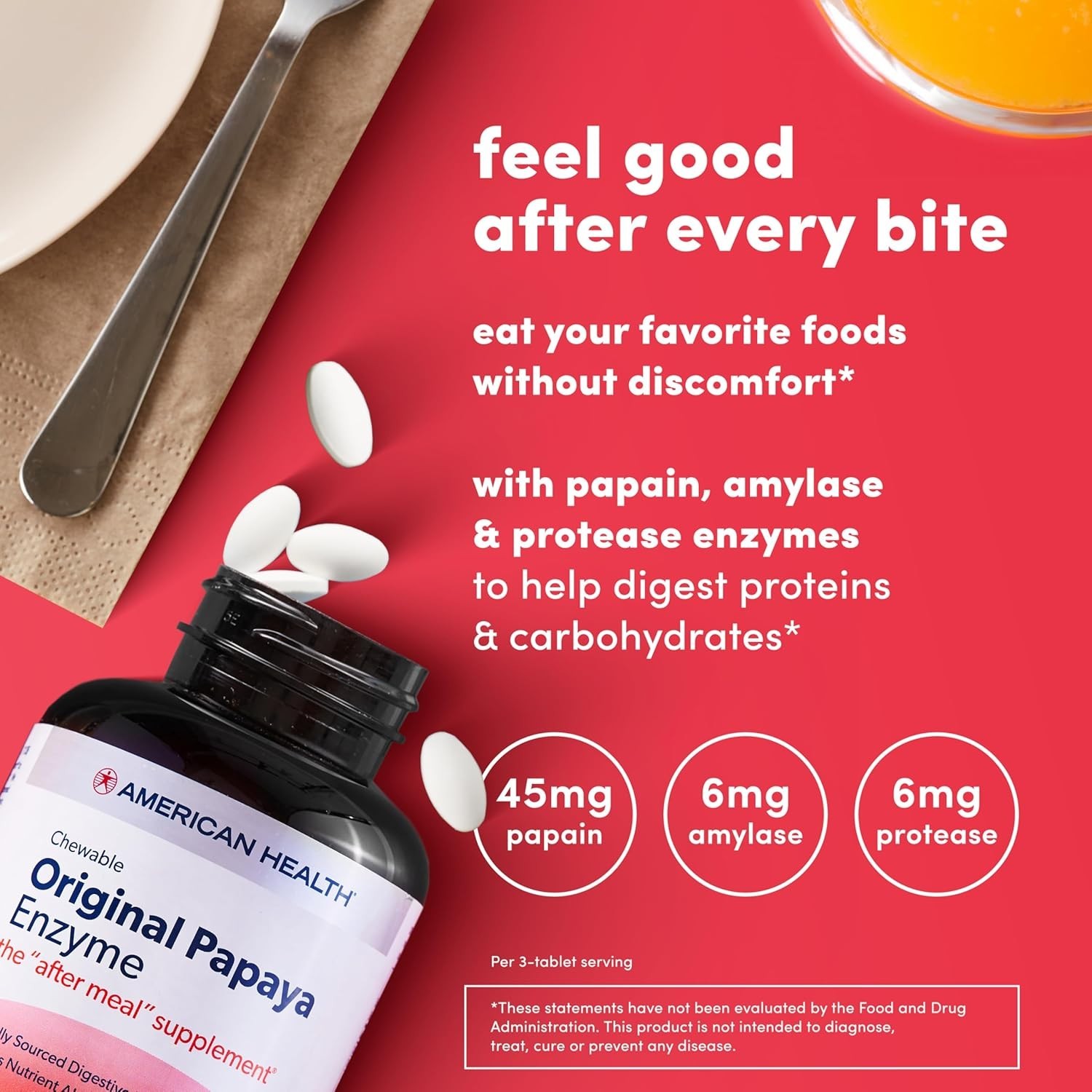 250 Chewable Papaya Enzyme Tablets for Digestive Wellness – & Gluten-Free