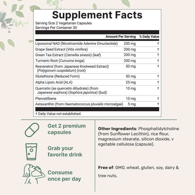 Liposomal NAD+ Ultimate 10-in-1 with Resveratrol ,1000mg | 60 Veggie Capsules