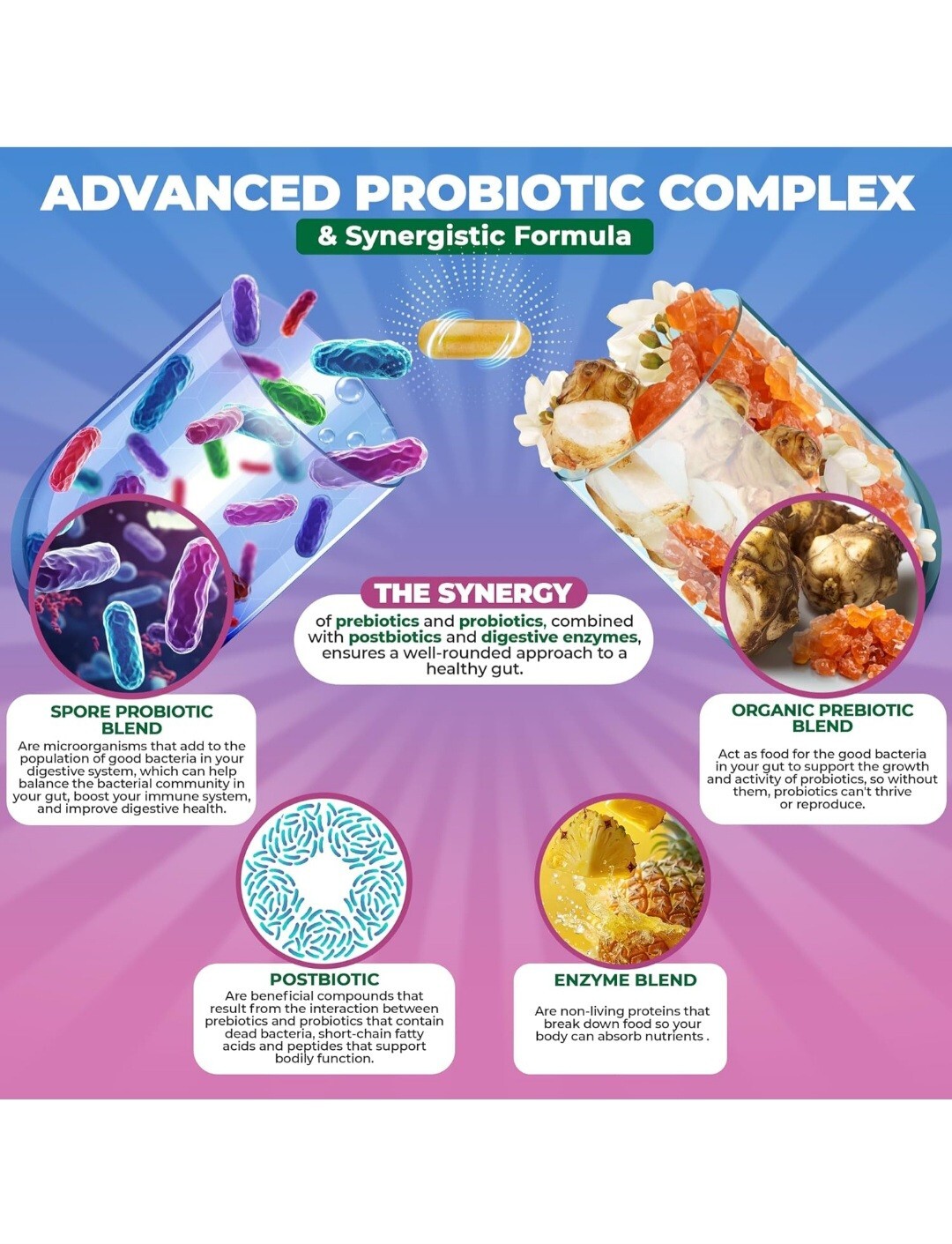 MoxyVites Spore Probiotic Complex All In One Prebiotics and Probiotics, 60 Caps