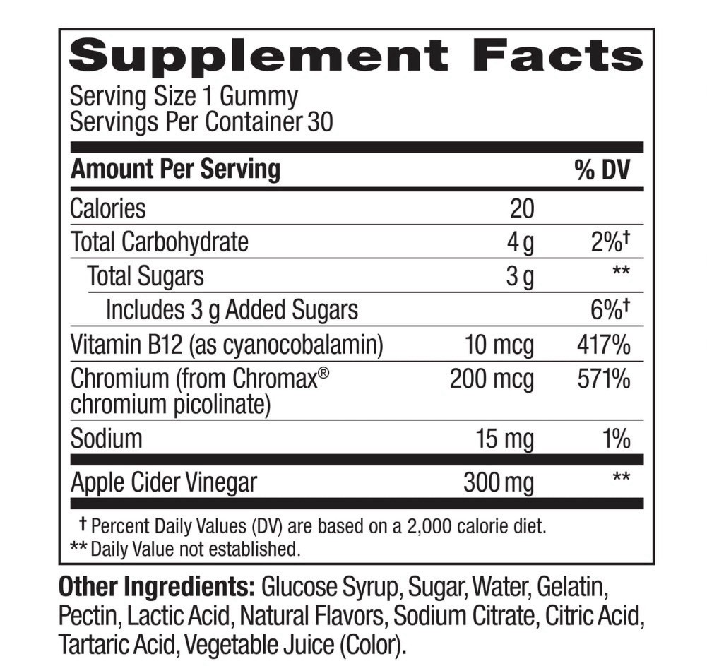 OLLY Metabolism Gummy Rings Apple Cider Vinegar, Vitamin B12, Chromium 30 Count.
