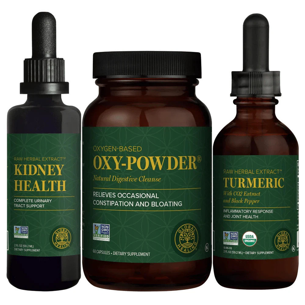 Global Healing Kidney Cleanse Trio – Kidney Health, Oxy-Powder & Turmeric – NEW