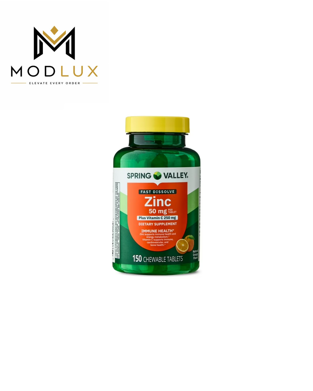 Spring Valley Fast Dissolve Zinc with Vitamin C Orange Tablets 150 Count