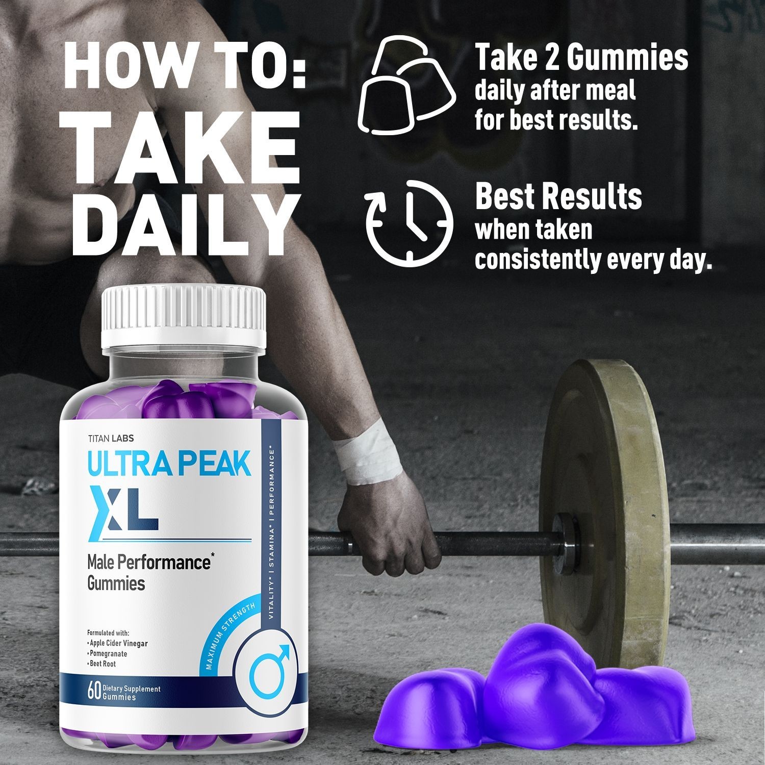 (1 Pack) Ultra Peak XL Gums Advanced Male Support Vitamin UltraPeakXL 60 Gummies