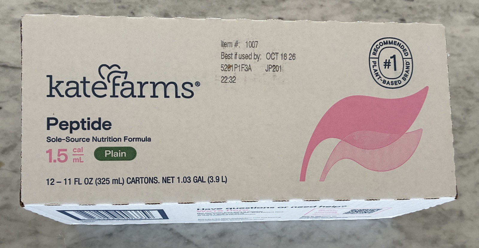 1 carton 12 PACK Kate Farms Plain Organic Peptide 1.5 Cal/ML 11 FL OZ-Oct. 2026