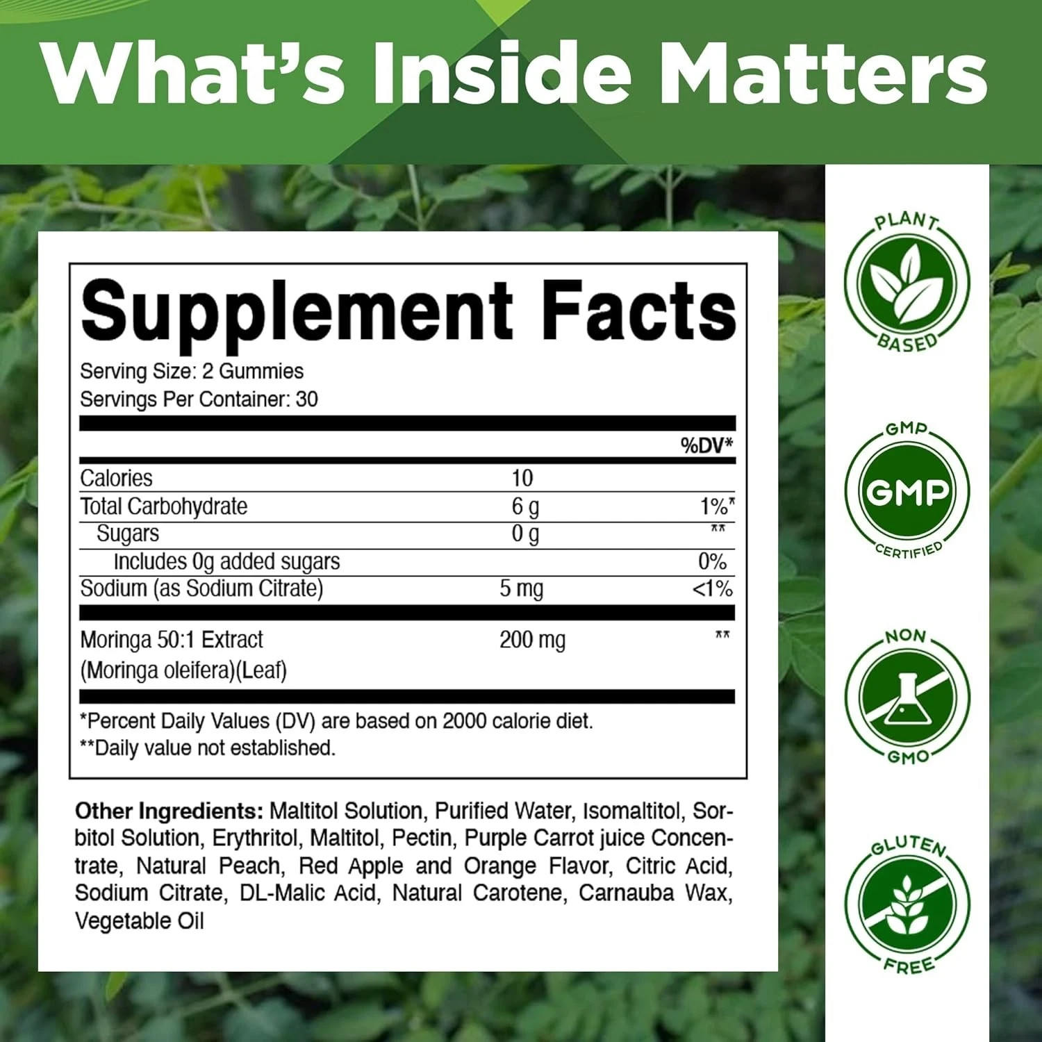 Moringa Oleifera Gummies, Sugar-Free, Antioxidant Support for Daily Vitality