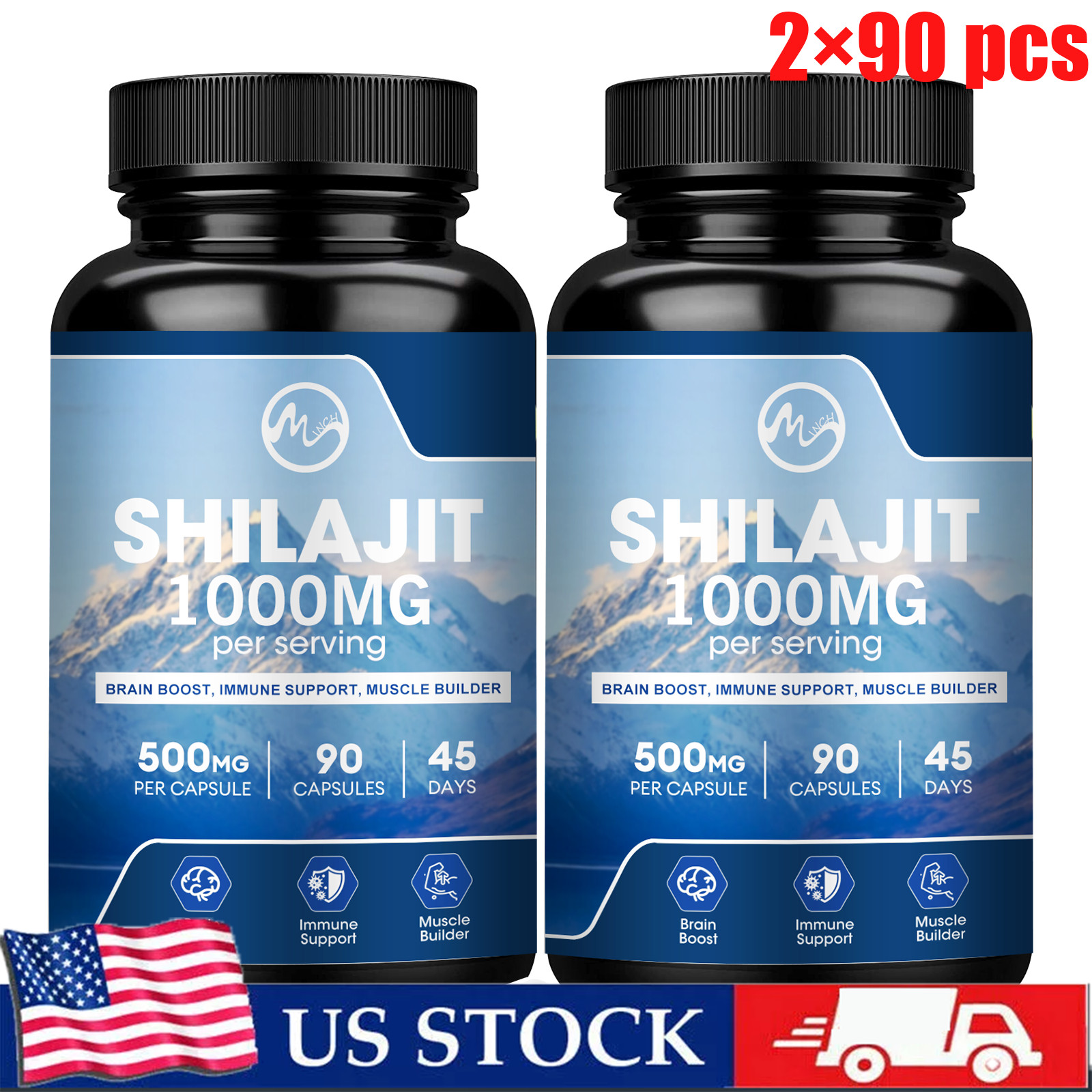 Himalayan Premium Pure Shilajit 90×2 Caps，Organic, Extremely Potent, Fulvic Acid