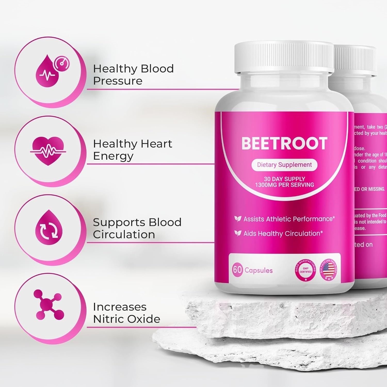 3PCS Rosabella Organic Beet Root 60 Capsules Natural Energy Boost Blood Pressure