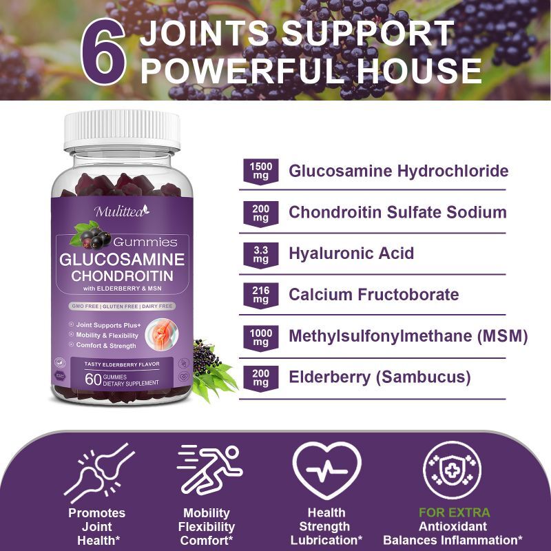 2 Pack 1500mg Glucosamine Chondroitin Gummies MSM Triple Strength Joint Support
