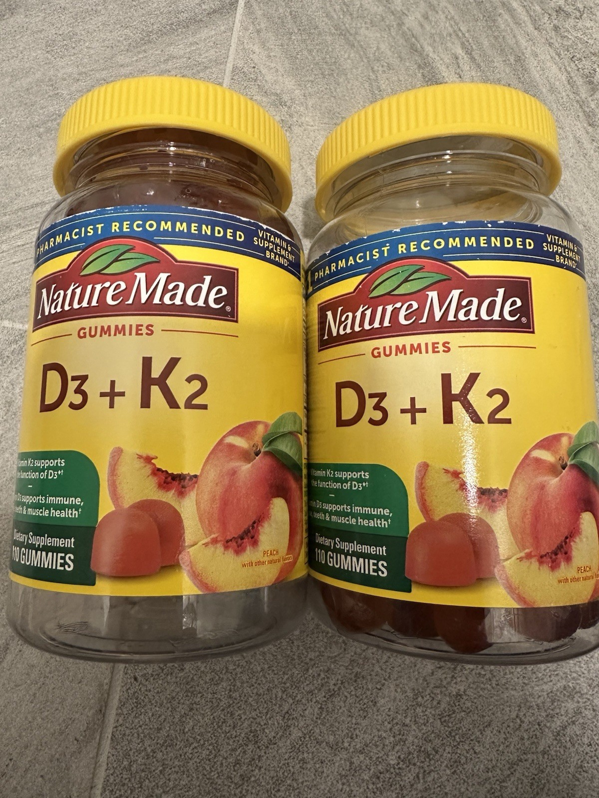 Nature Made Vitamin D3 + K2 Gummies 110 Peach Gummies X Two bottles EXP 2026