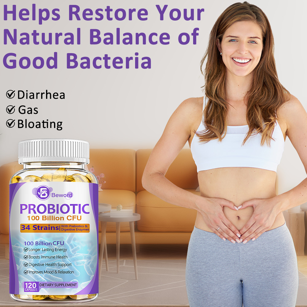 Probiotics Digestive Enzymes 100 Billion CFU Potency Immune Health 120 Capsules
