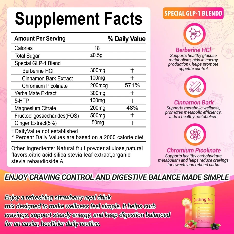 30 Stick Packs LeeFar Cutting Drink Mix – Berberine, Chromium,5-HTP, Yerba Mate