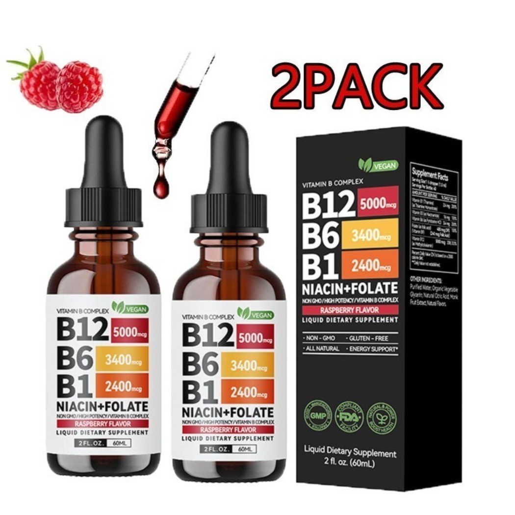 2-Bottles Vitamin B12 Liquid Drops with B6 B1 Niacin Folate