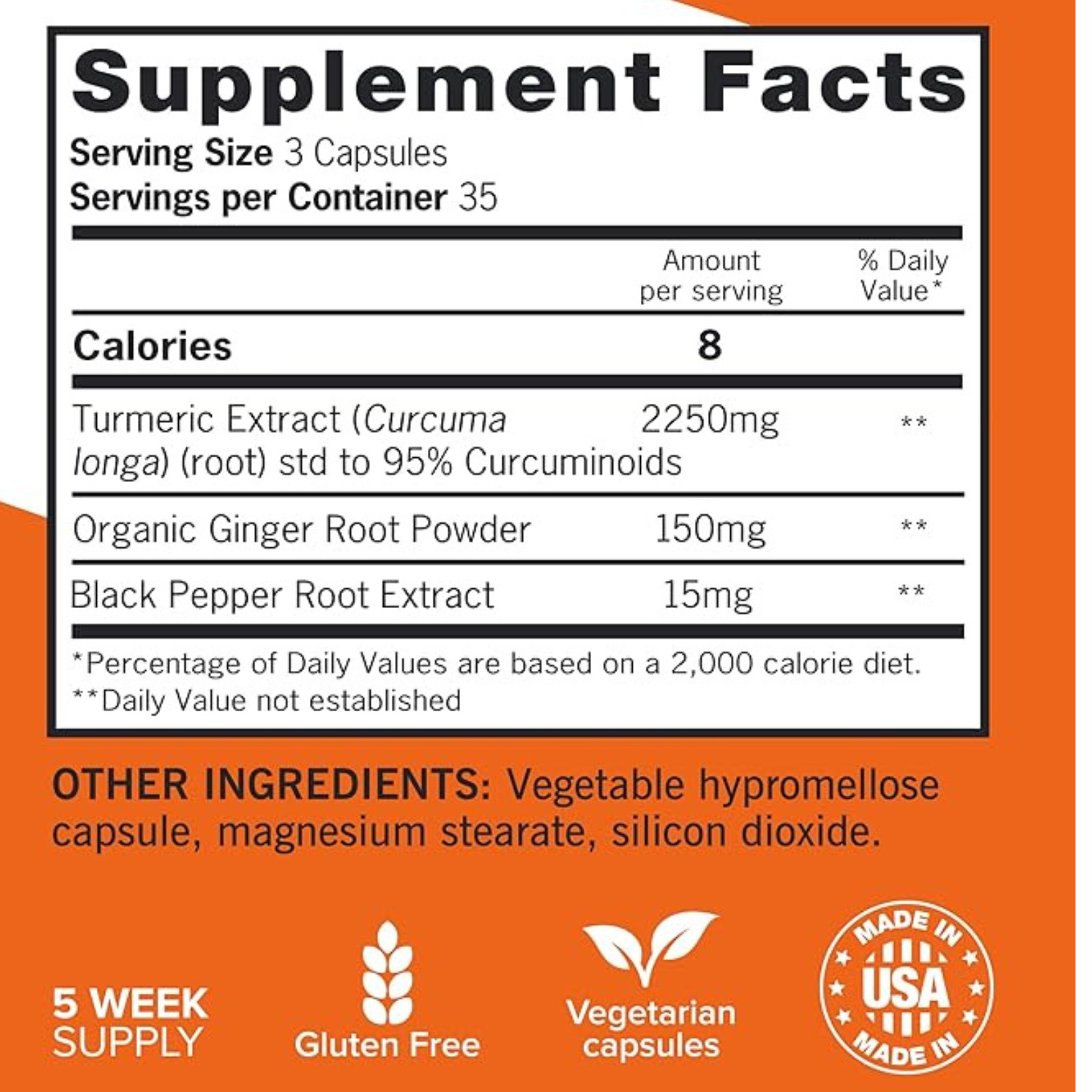 Turmeric Curcumin with Black Pepper & Ginger, 2400mg Joint Support, 105 Count