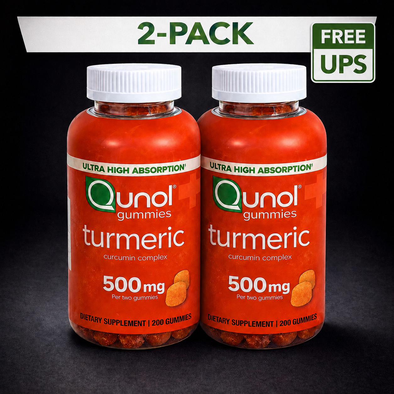2 Pack Qunol Turmeric Curcumin 500mg Gummies 200 Ct Vegan Gluten Free