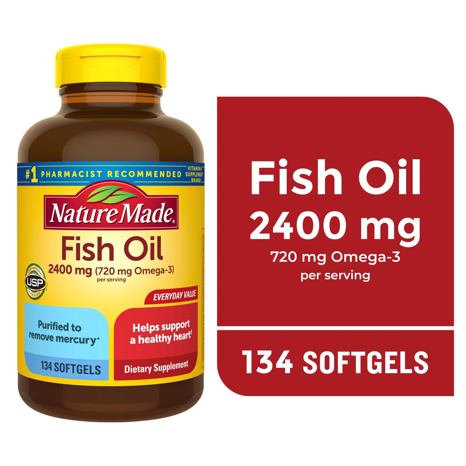 Nature Made Fish Oil 2400Mg Softgels, Omega 3 Fish Oil Supplements, 134 Ct