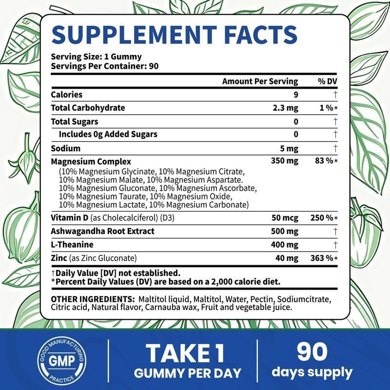 VEV 14-in-1 Magnesium Gummies – with Ashwagandha, L-Theanine, Vitamin D3 & Zinc