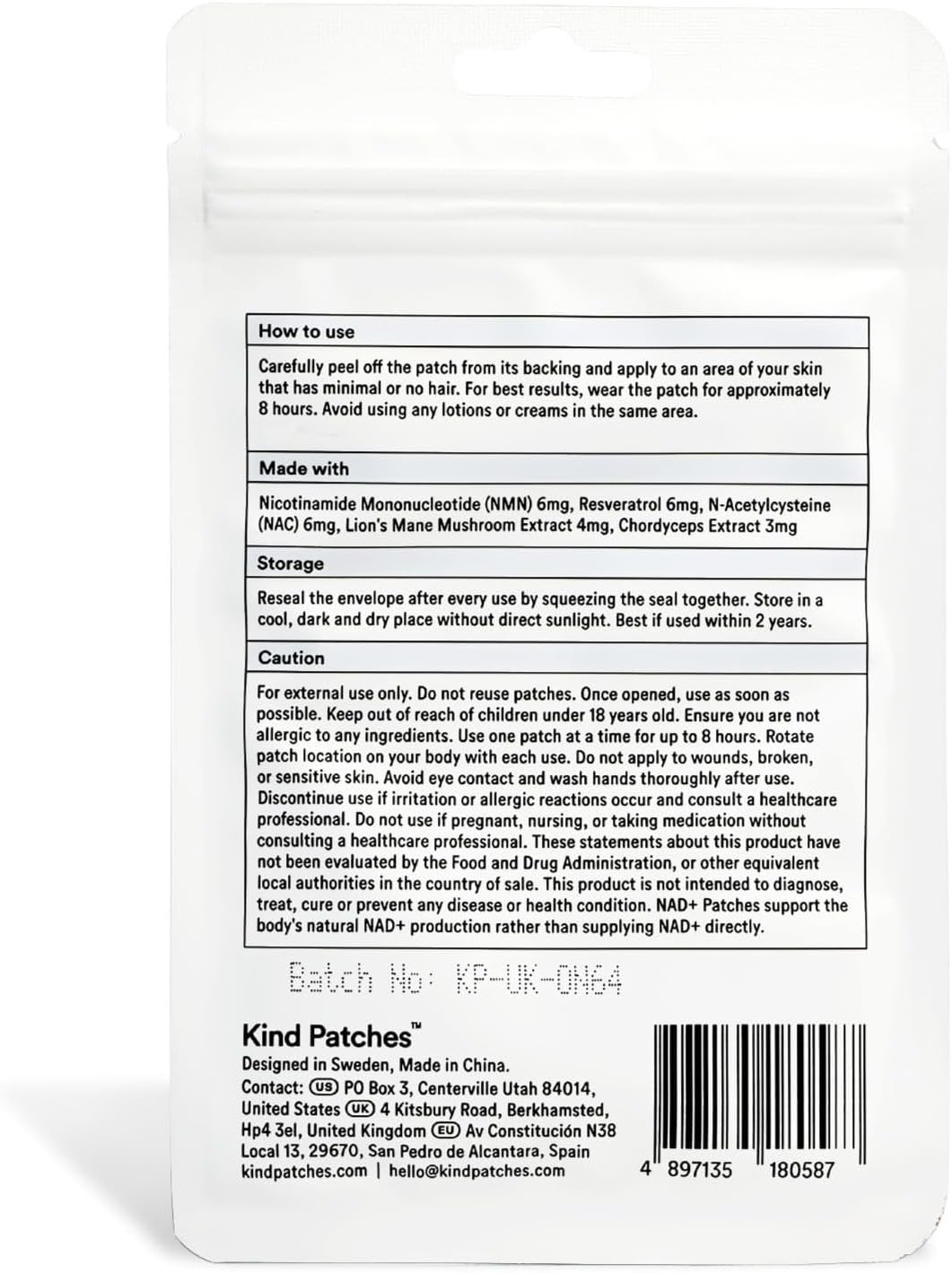 NAD Plus Patches by Kind Patches for Unisex – 30 Count Patches – Pack of 4