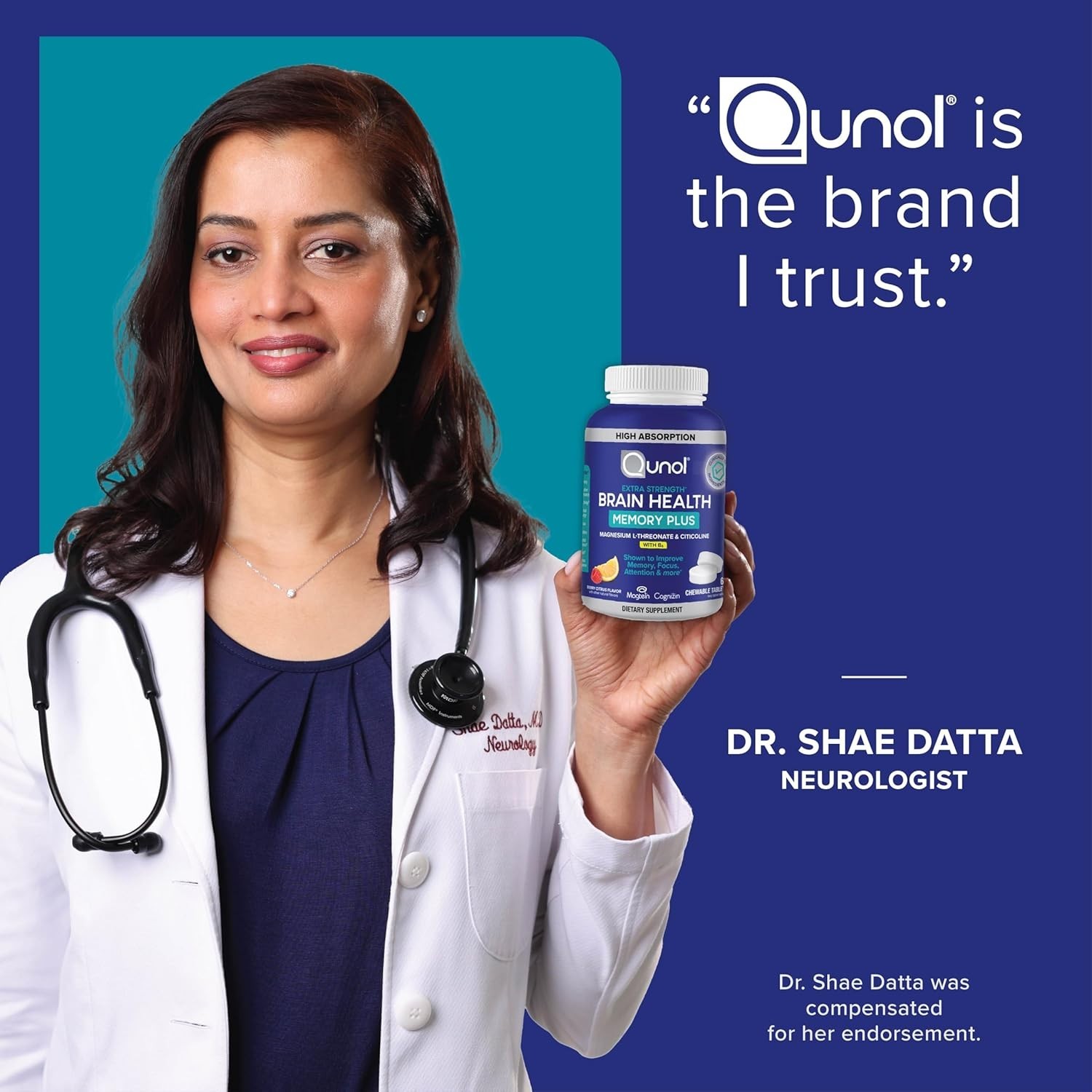 Qunol Brain Health Memory Plus Chewable Tablet with B6, Magnesium LThreonate …