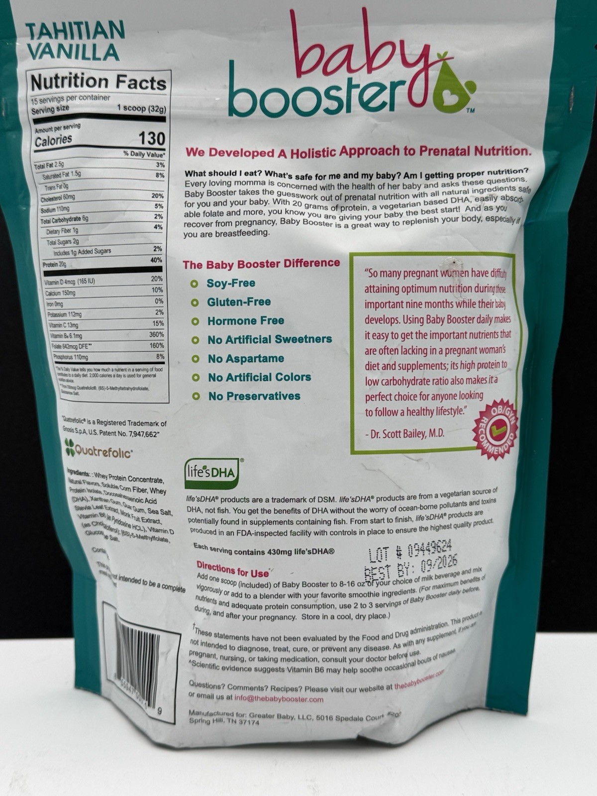 Baby Booster Prenatal Protein Tahitian Vainilla 1 lb bag Sealed (483g🔥