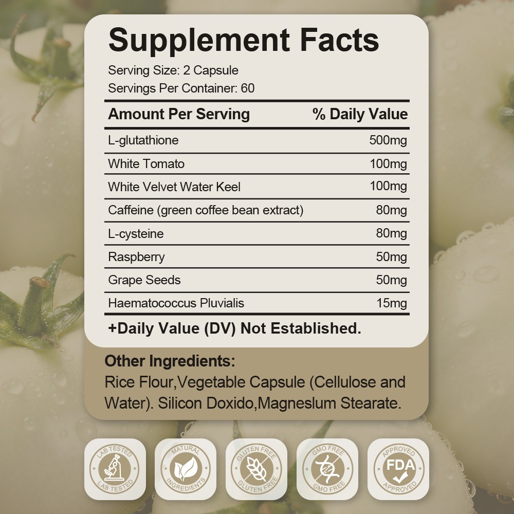 Glutathione 120 Capsules Natural Antioxidant Skin Beauty Support