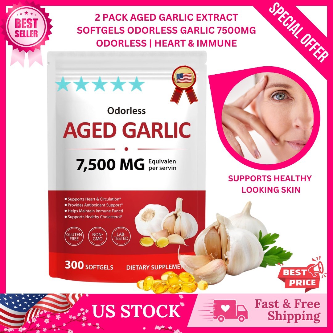 Odorless Garlic 7500Mg per Servings, 300 Softgels | 2 Years Aged Garlic Extra…