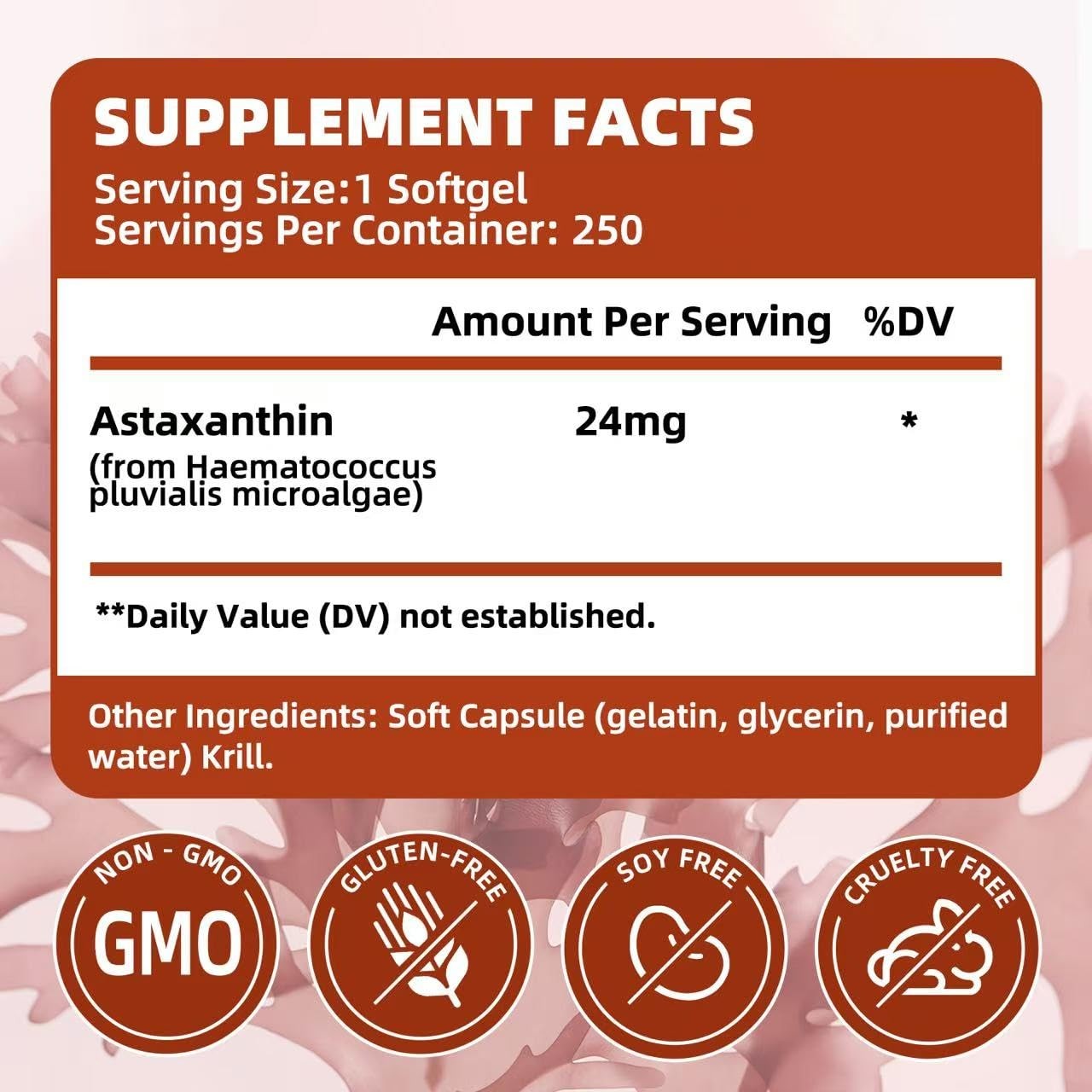 Astaxanthin 24mg | 250 Softgels | 250-Day Supply 250 Count (Pack of 1)