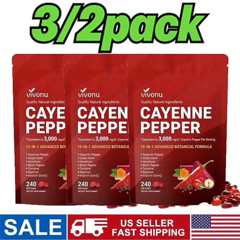 3/2PACK Cayenne Pepper Softgels Supplement – 240 Capsules NEW FREE SHIP