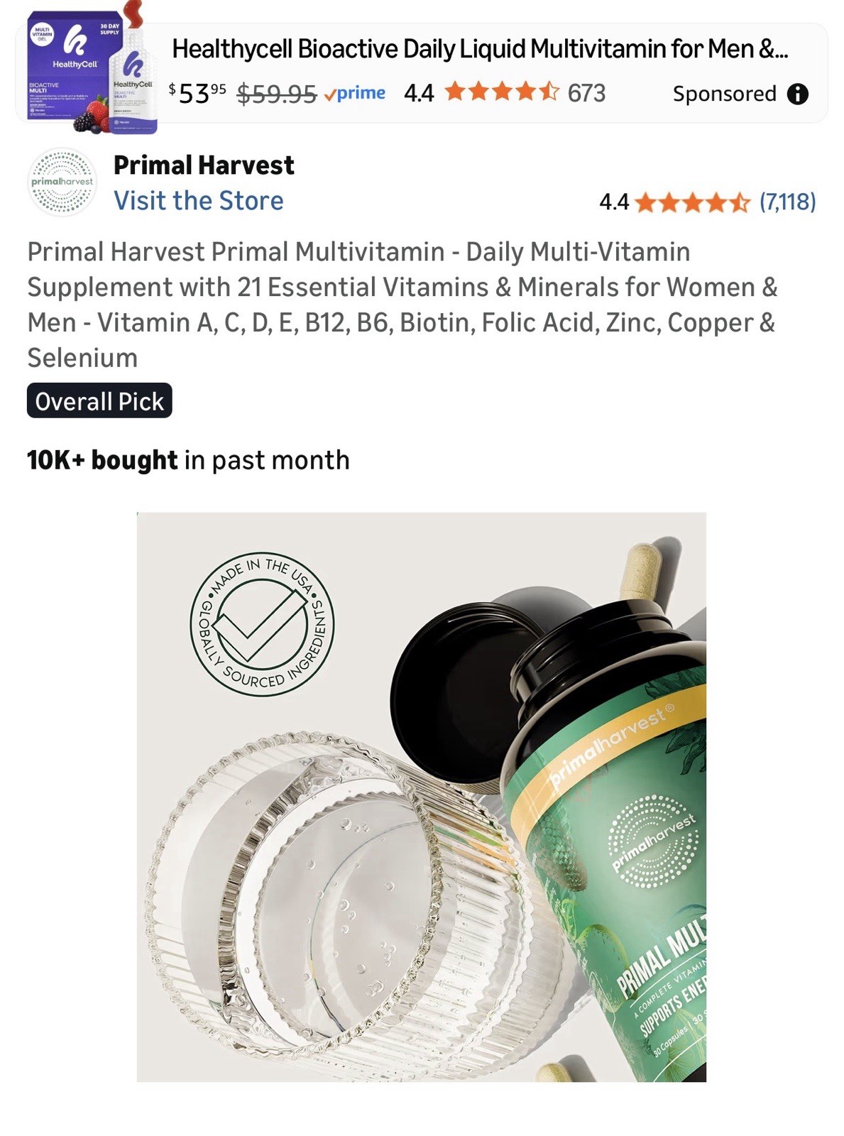 Primal Harvest Multivitamin Capsules 30 Count Unisex Adult Energy Support