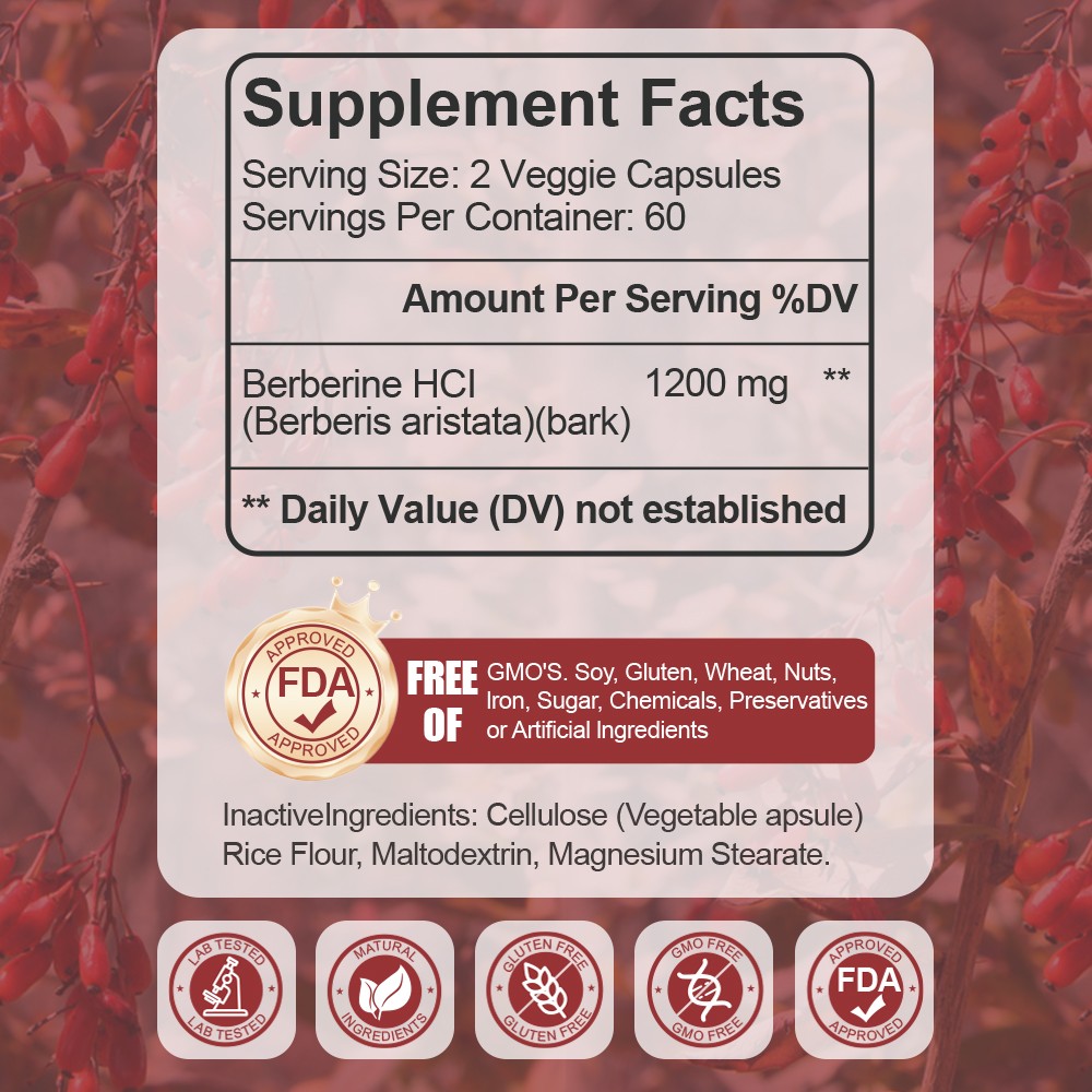 2 Bottle Berberine HCL 120 Capsules High Potency Dietary Supplement
