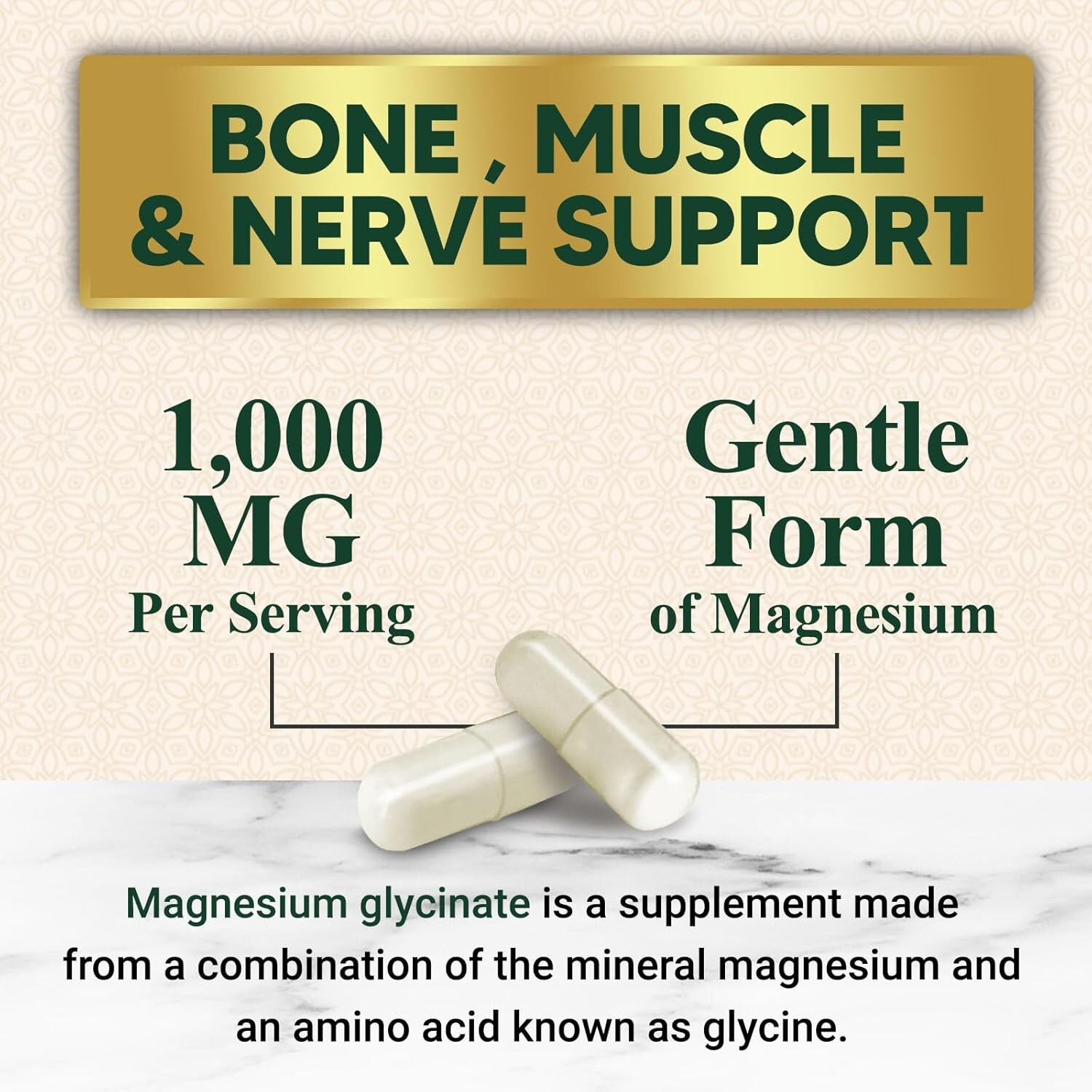 Magnesium Glycinate Supplement 1000mg – Heart, Nerves, Bone and Muscles Support