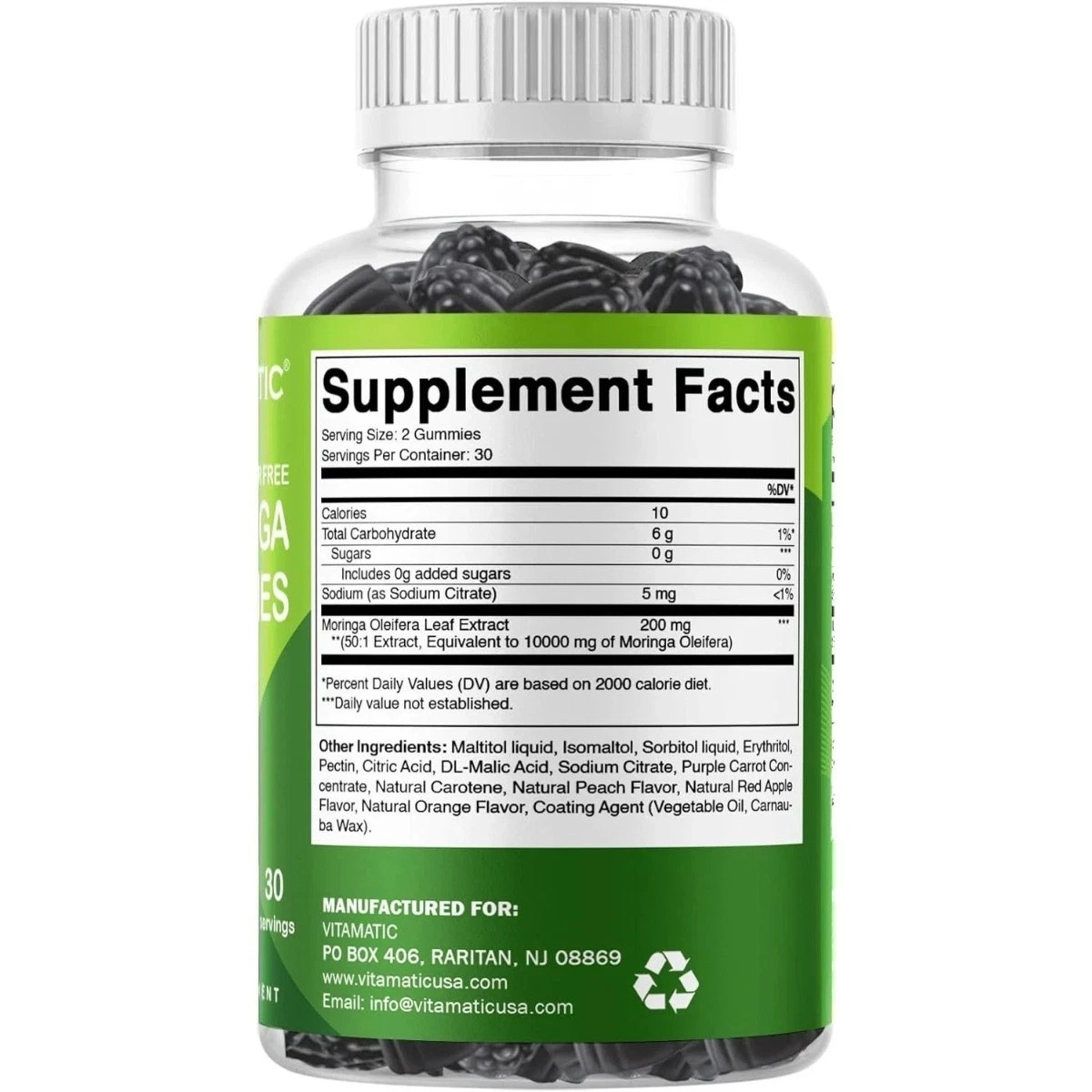 Vitamatic Sugar-Free Moringa Gummies – 60 Pectin-Based Chewable Gummies, Clean F
