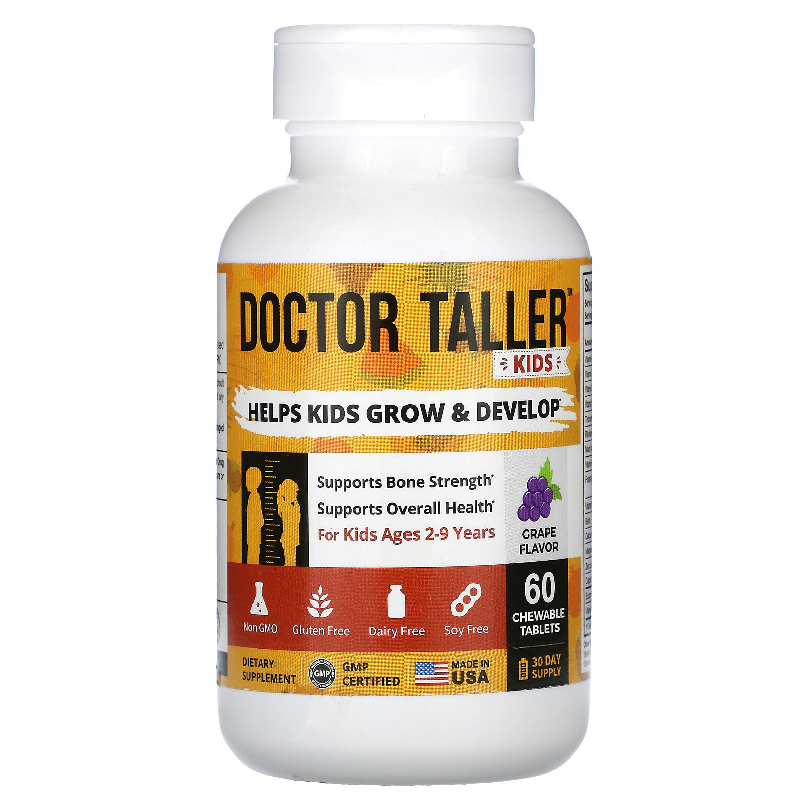 Doctor Taller, Kids Ages 2-9 Years, Grape, 60 Chewable Tablets