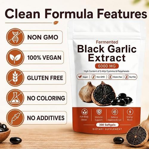 Garlic Black Extract Softgels 300ct, Odorless Vegan Non-GMO Supplement
