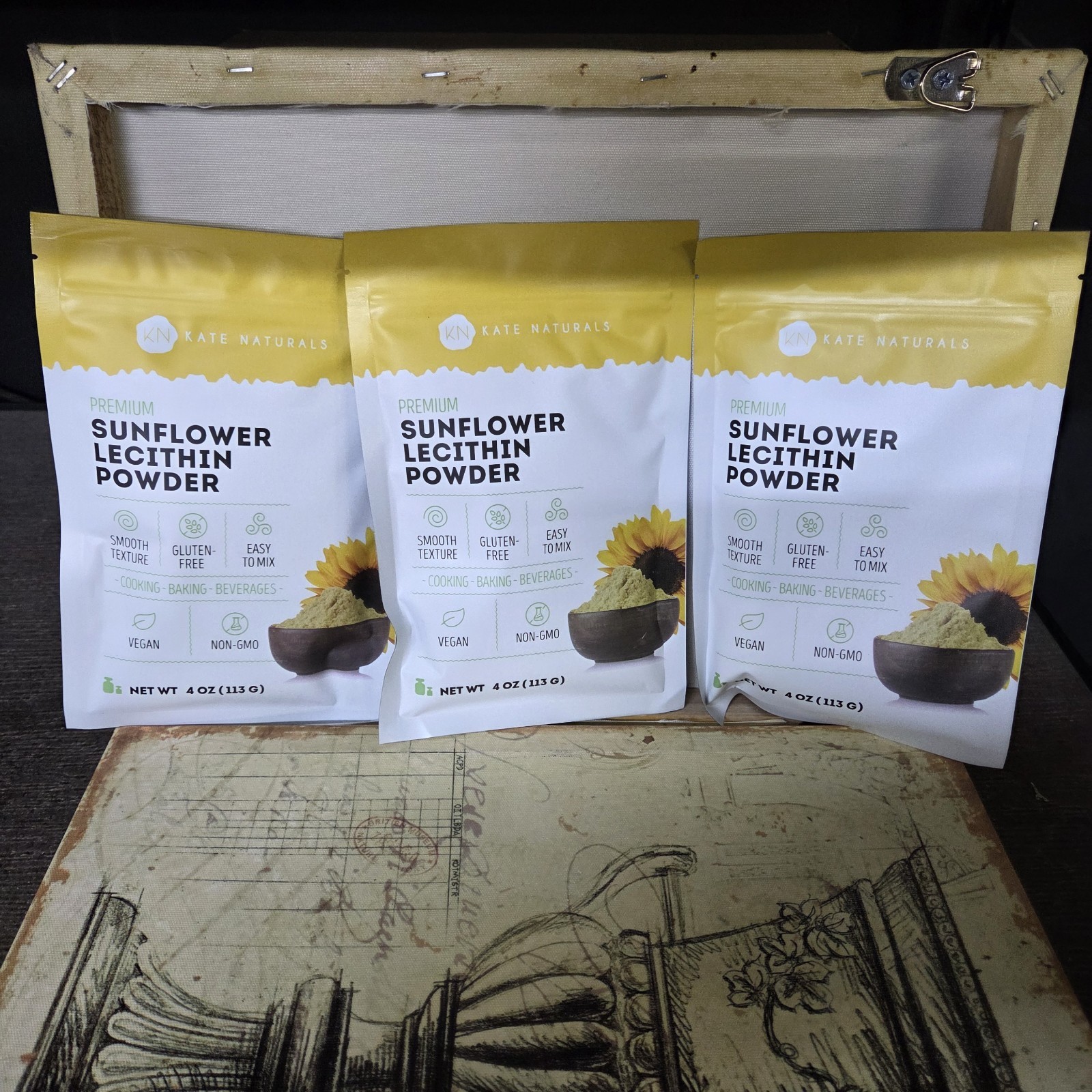 LOT – 3 BAGS Kate Naturals Sunflower Lecithin Powder – Bread Gummies Cooking 4oz