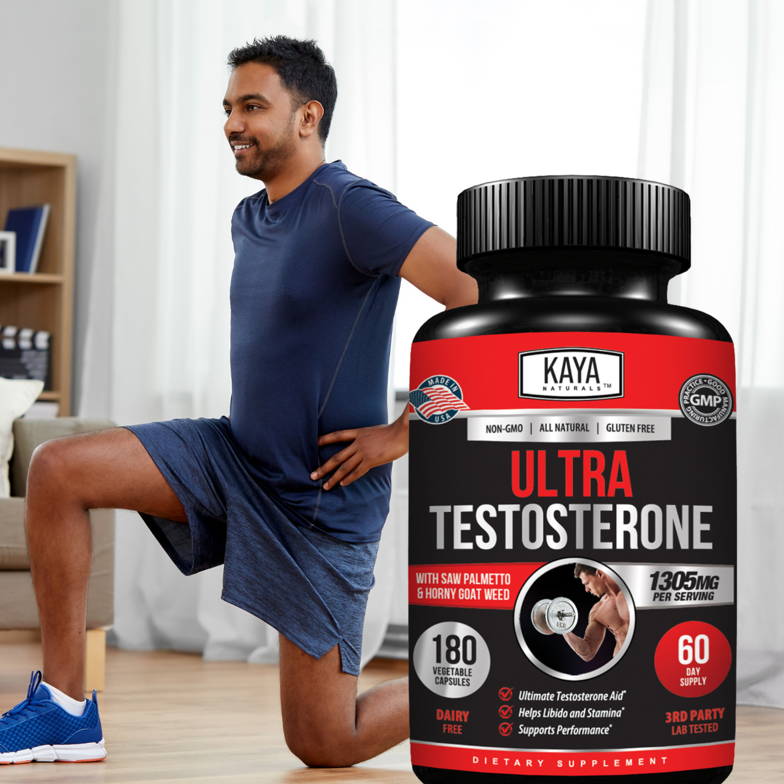 Natural Testosterone Booster 180ct Increase Male Energy Improve Muscle Strength