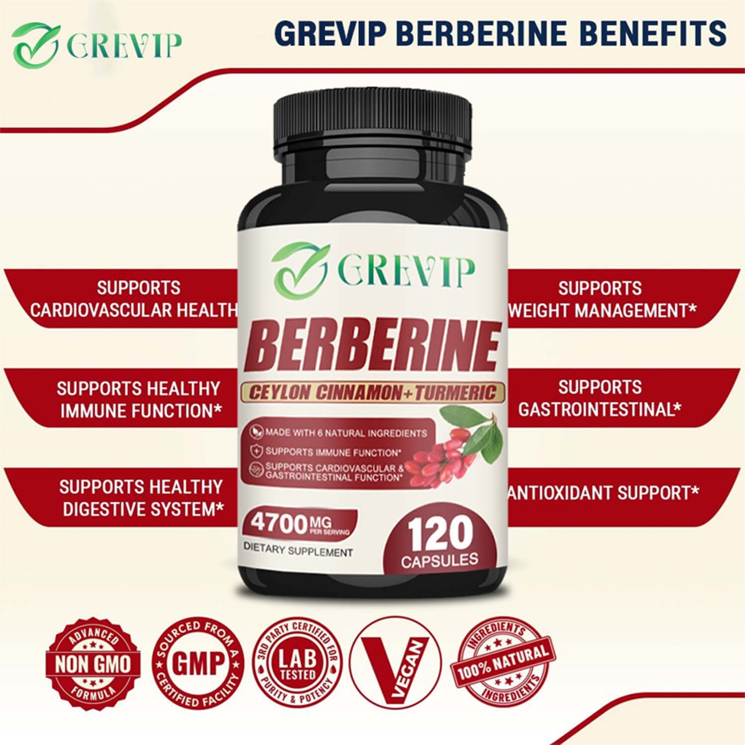 Berberine HCI 4700mg – Ceylon Cinnamon, High Absorption Heart Health Support