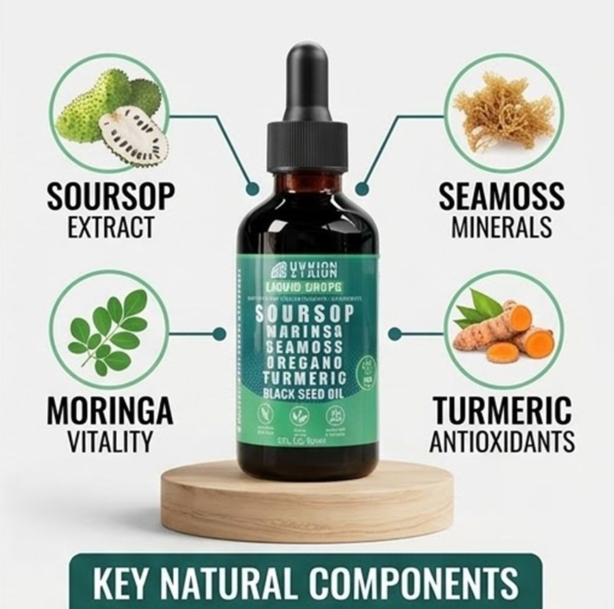 2 Pack Soursop Sea Moss Liquid Drops Moringa Black Seed Oil Immune Support 4oz