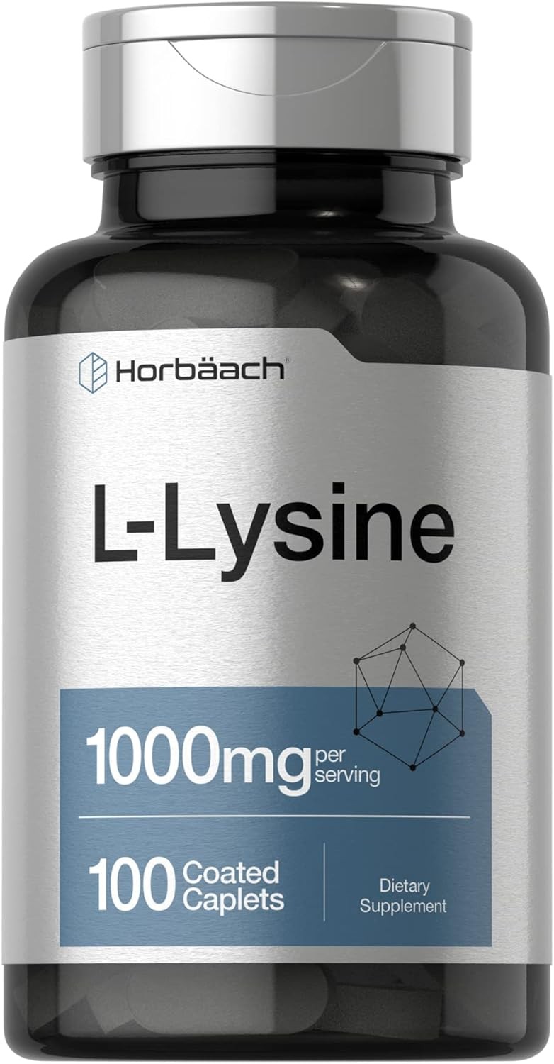Horbäach L-Lysine 1000mg | 100 Coated Caplets | Free Form Dietary Supplement