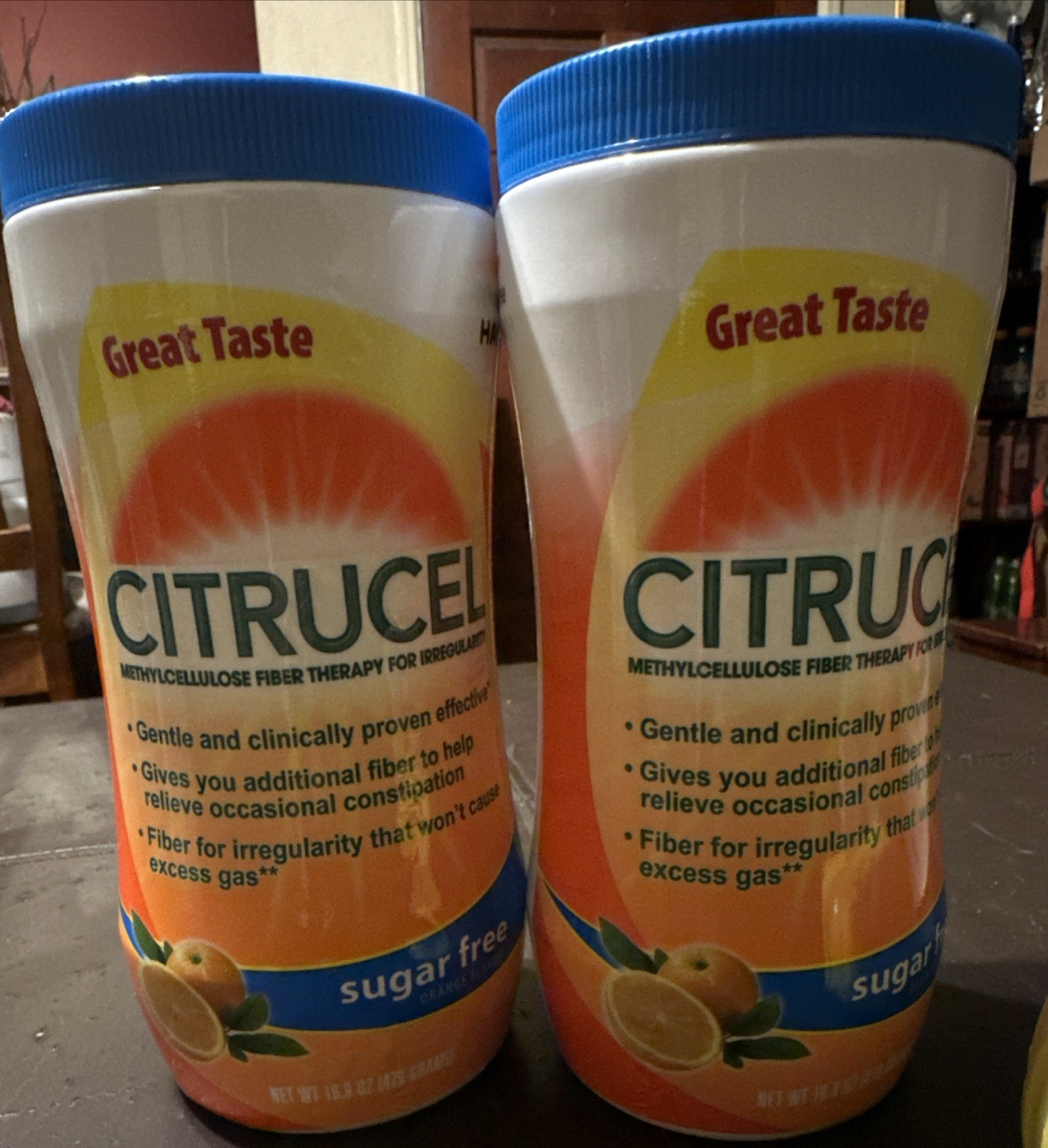 Lot of 2 Citrucel Powder Sugar Free Orange Flavor 16.9 oz Exp 7/2026