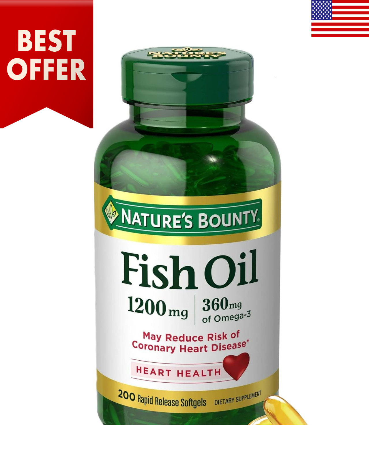 Nature’s Bounty Fish Oil Omega 3 Supplements – Supports Heart Health, 1200 Mg!!!