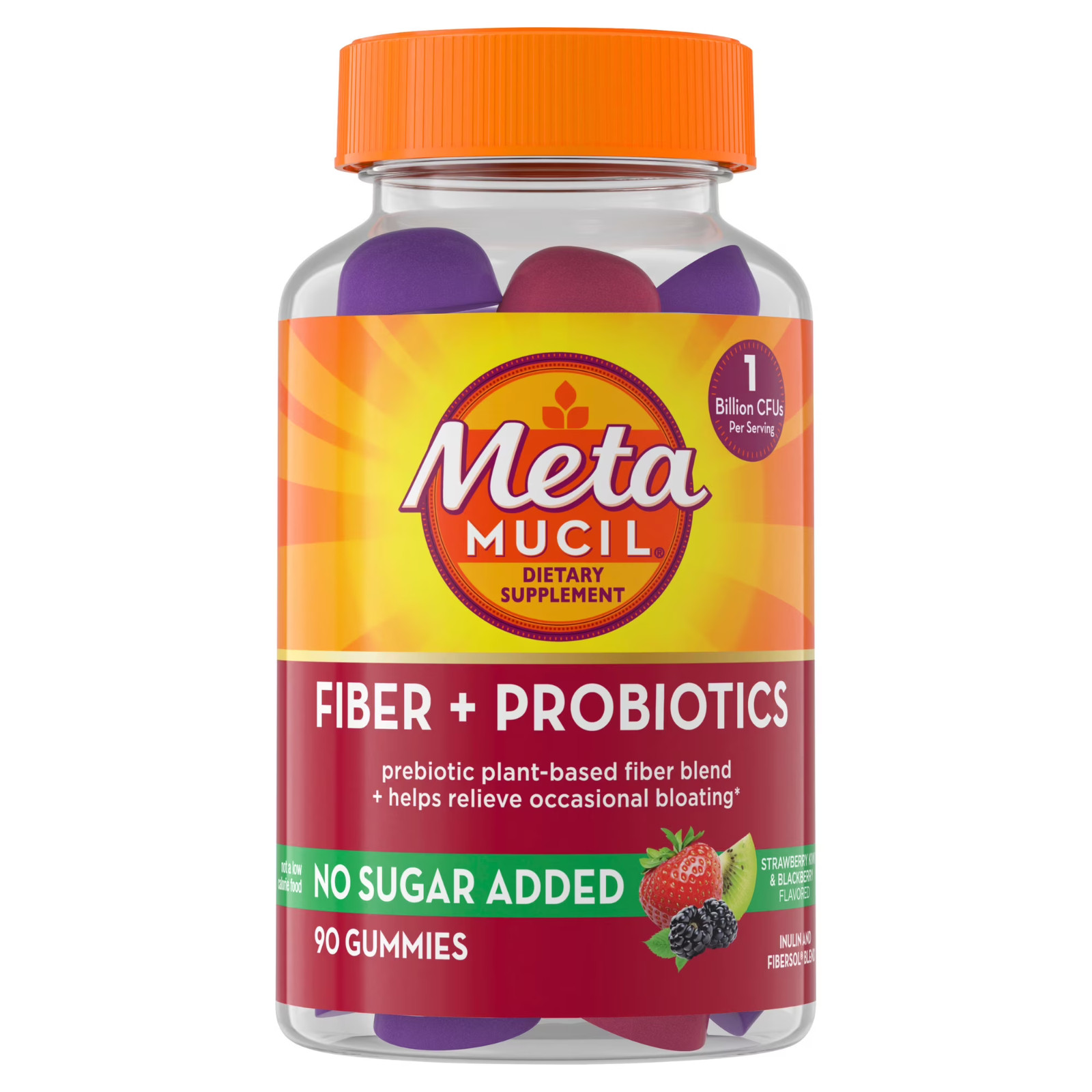 Metamucil Prebiotic Fiber Gummies, Strawberry Kiwi Blackberry Flavor, 90 Count