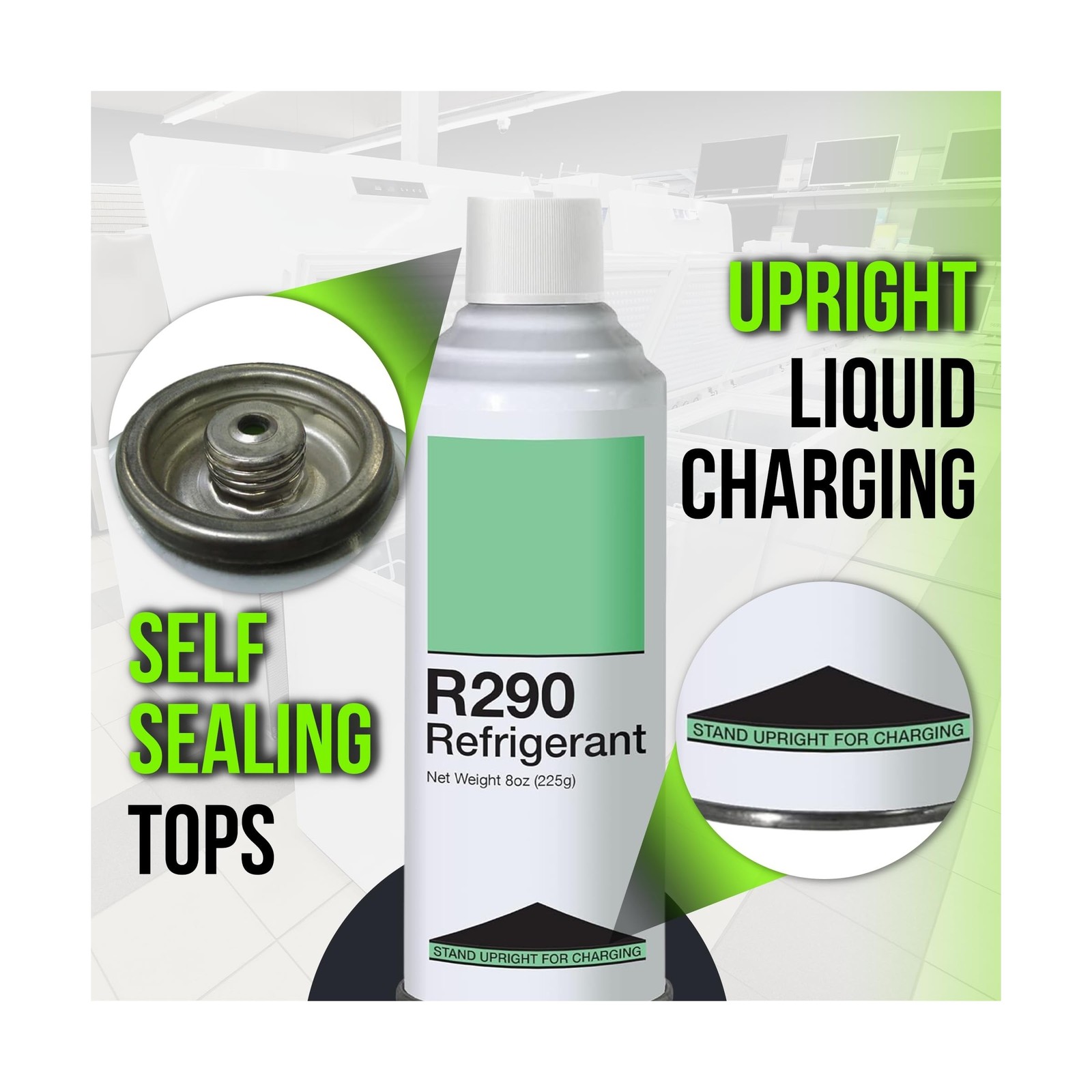 Leak Saver R290 Refrigerant 3-Pack – 8oz Upright Charging Self Sealing Can – …