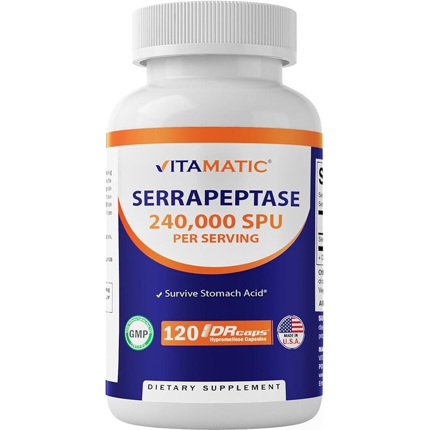 High Potency Serrapeptase 240,000 SPU 120 Veggie Caps Gluten-Free/Vegeterian