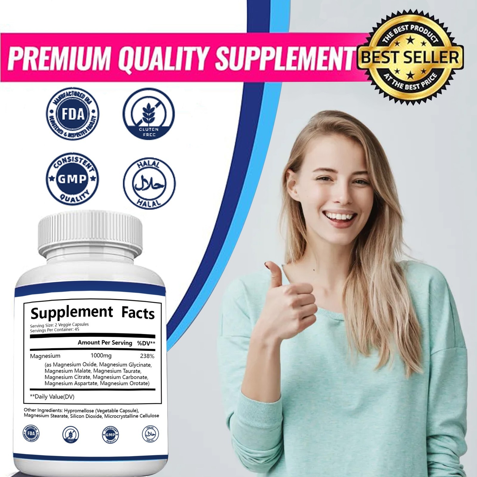 3Pack Nutrition Magnesium Complex 1000mg Supports 8 Elemental Magnesium