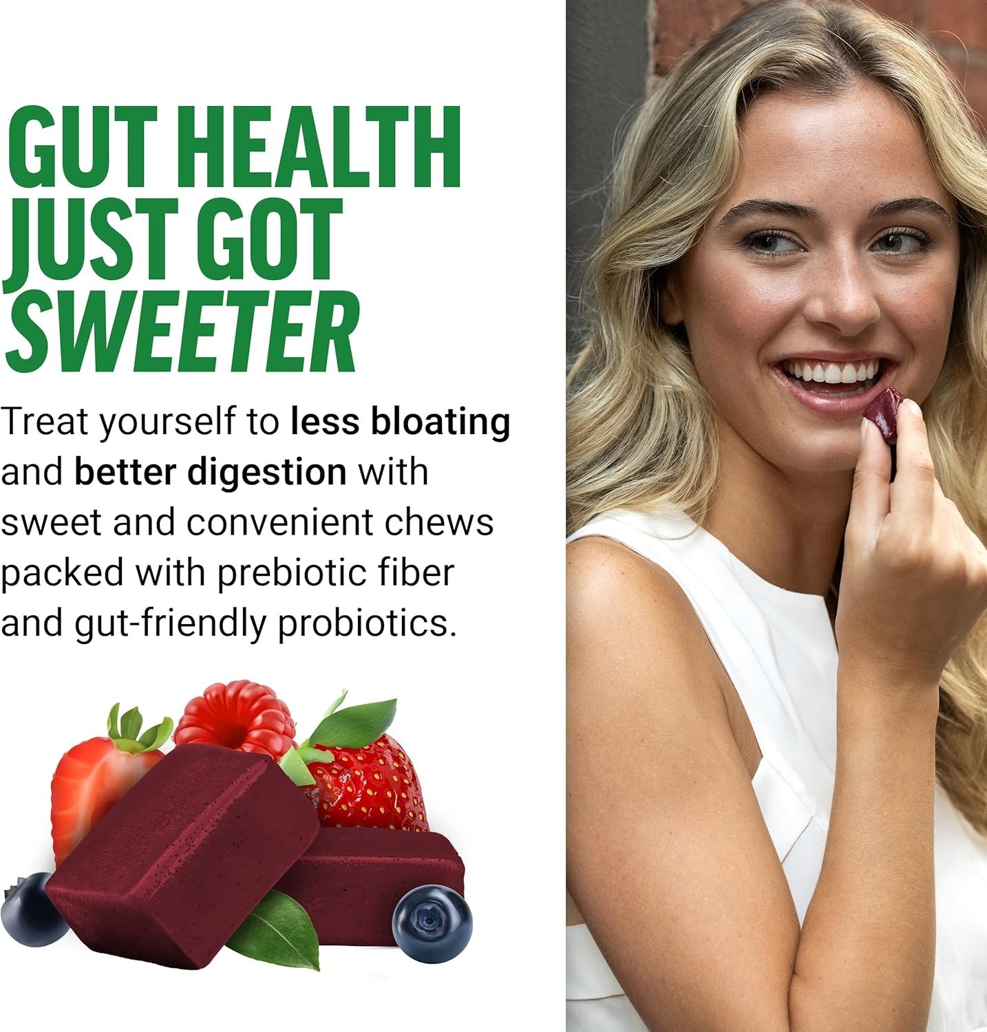 Smarter Greens Superfood Chews – Summer Berry Flavor, 60 Probiotic Soft Chews