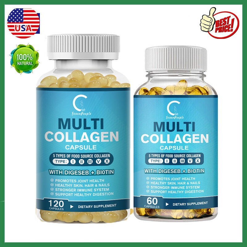 60/120Pcs Multi Collagen Peptides-Type I,II,III,V,X Anti-Aging Collagen Pills